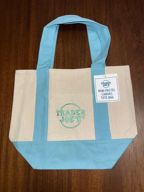 Trader Joe's Mini Pastel Blue Canvas Tote Bag - Picture 1 of 3